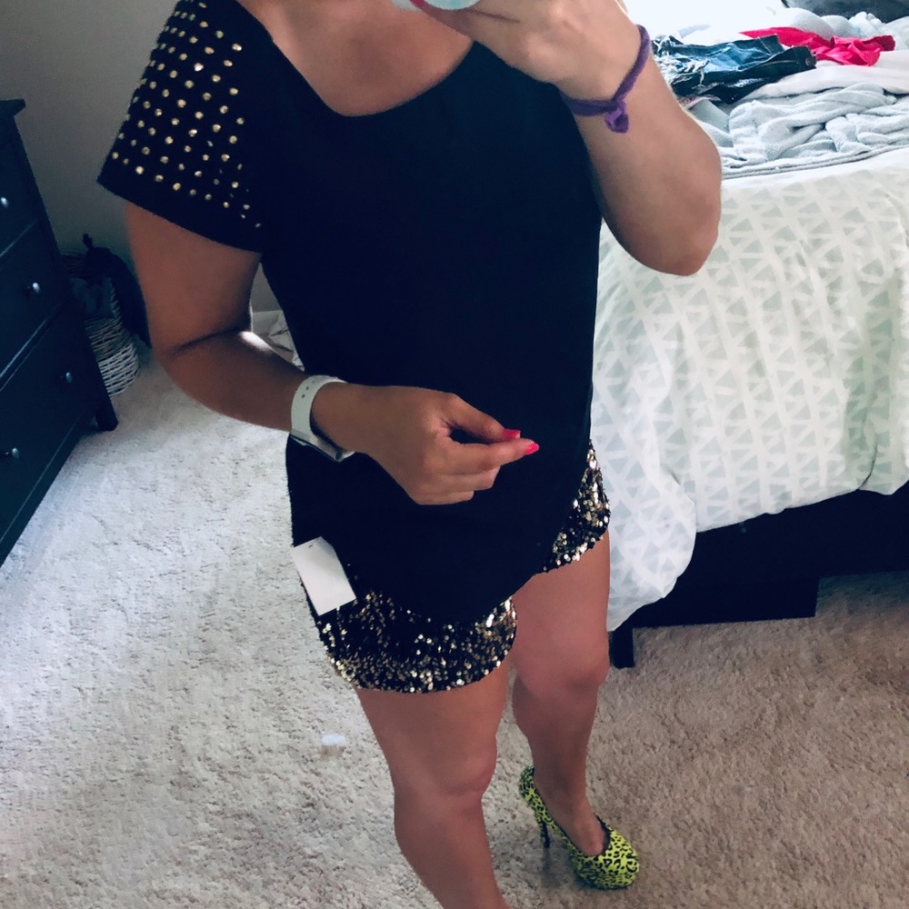 Really Cute Silky Black Tee with Gold studs